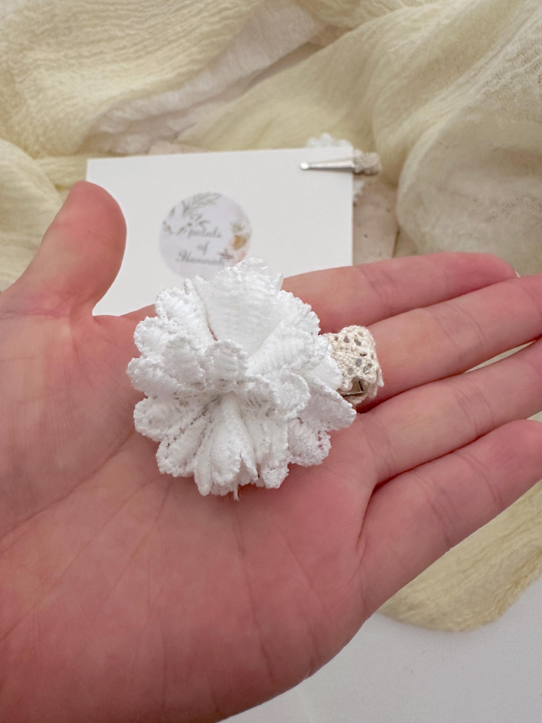 Delicate White Ruffled Lace Flower Hair Clip, Classic 