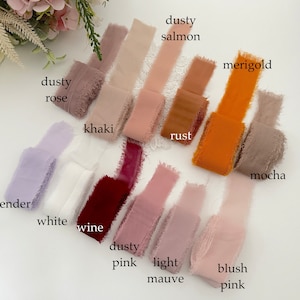Nastro di chiffon di seta con bordo sfilacciato strappato a mano per eventi nuziali / nastri di alta qualità con texture tenui / toni rosa / bianco kaki ruggine malva rosa antico