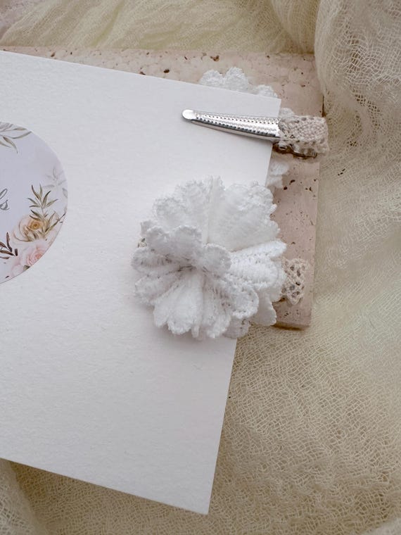 Delicate White Lace Leaf Hair Clip Delicate White Ruffled Lace Flower Hair Clip, Classic  main image 3