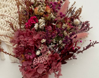 Everlast Dried Flower Arrangement, Many shades of Mauve Pinks, Dried Rose Wedding Bouquet, Table Posy