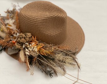 New bohemian style cream straw fedora hat embellished Handmade boho size Medium Big Wide Brim Felt Rancher Fedora Hat for Women and Men  main image 3