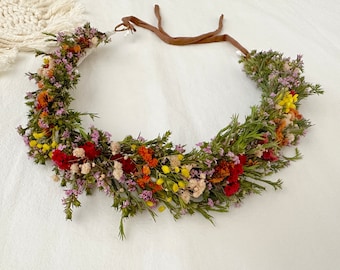Wildflower Natural Dried and Preserved Boho Greens Full Flower Crown, Baby Kids Lady Woman Teen Halo, Wedding Floral Headband