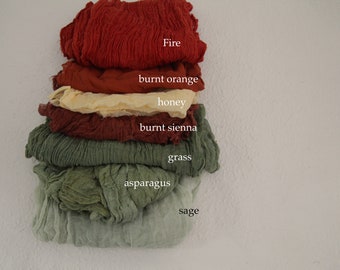 burnt sienna | orange sage | red | wedding table runner | table decor | gauze table runner | arbour decor | cheesecloth runner | boho | rust
