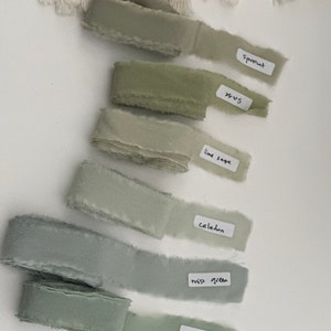 hand torn 100% pure silk ribbon for wedding events | high end Frayed Edge ribbons | SAGE muted willow celadon green