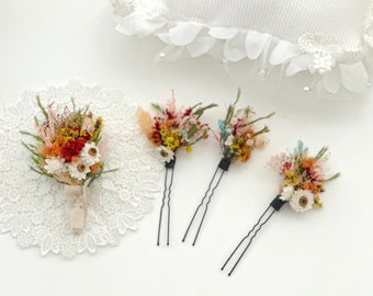 Fairytale and Daisy, Dried Flower Whimsical Wildflower Bride Wedding Hair Pin, Buttonhole Boutonniere, Preserved Flower, Dainty Everlasting