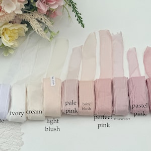 3 metri / nastro di seta chiffon trasparente strappato a mano PINKS / nastri di alta qualità con texture tenui / bianco / avorio / rosa / matrimoni ed eventi /