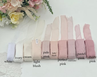 3 metres | PINKS hand torn sheer chiffon silk ribbon | high end muted textured ribbons | white | ivory | pink | weddings events |