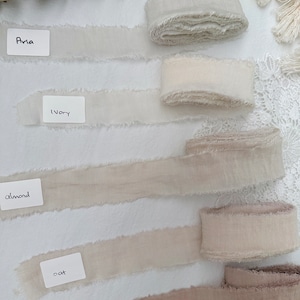 Nastro 100% COTONE SETA strappato a mano, lungo 3 m, per eventi nuziali / nastri di alta qualità con bordo sfrangiato / beige naturale, avena, rosa pallido, toni rosa antico