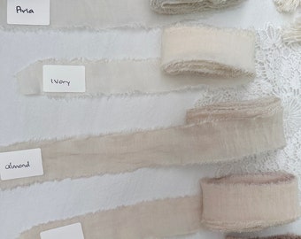 3 m lang, met de hand gescheurd lint van 100% KATOENZIJDE voor bruiloftsevenementen | hoogwaardige Frayed Edge-linten | natuurlijke beige haver lichtroze stoffige roze tinten