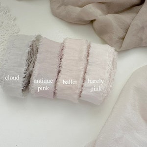 Nastro in 100% SETA COTONE lungo 3 m, strappato a mano per eventi nuziali / nastri con bordi sfrangiati di fascia alta / rosa pallido antico rosa chiaro