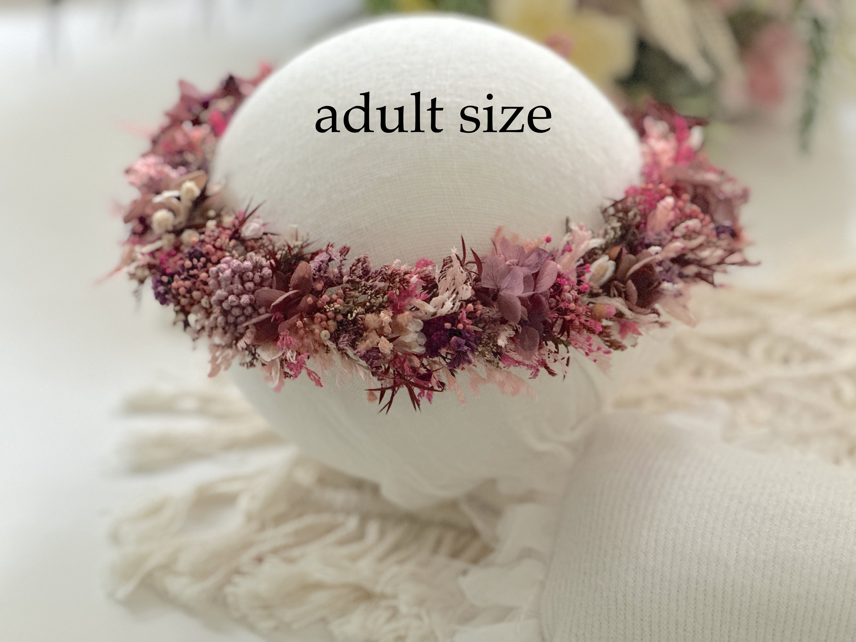 Limited Edition, Mauve Pinks, Natural Dried and Preserved Pink Flower Crown, Newborn Baby Floral Headband