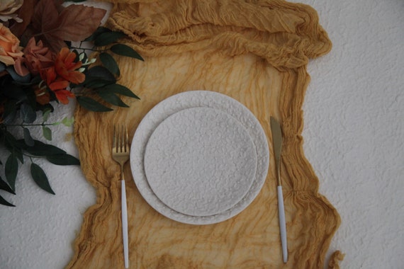 Terracotta orange | Senfgelb | Hochzeit Tischläufer | Tisch Dekor | Gaze- Tischläufer | Laube Dekor | Käsetuch Läufer | boho | rostrot