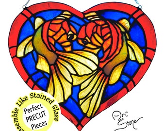 FAUX -109pc- Precut Stained Glass Kit for Adults - Skill Level 3 - KOI Kiss Suncatcher - DIY for Adults - No stained glass grinder needed!