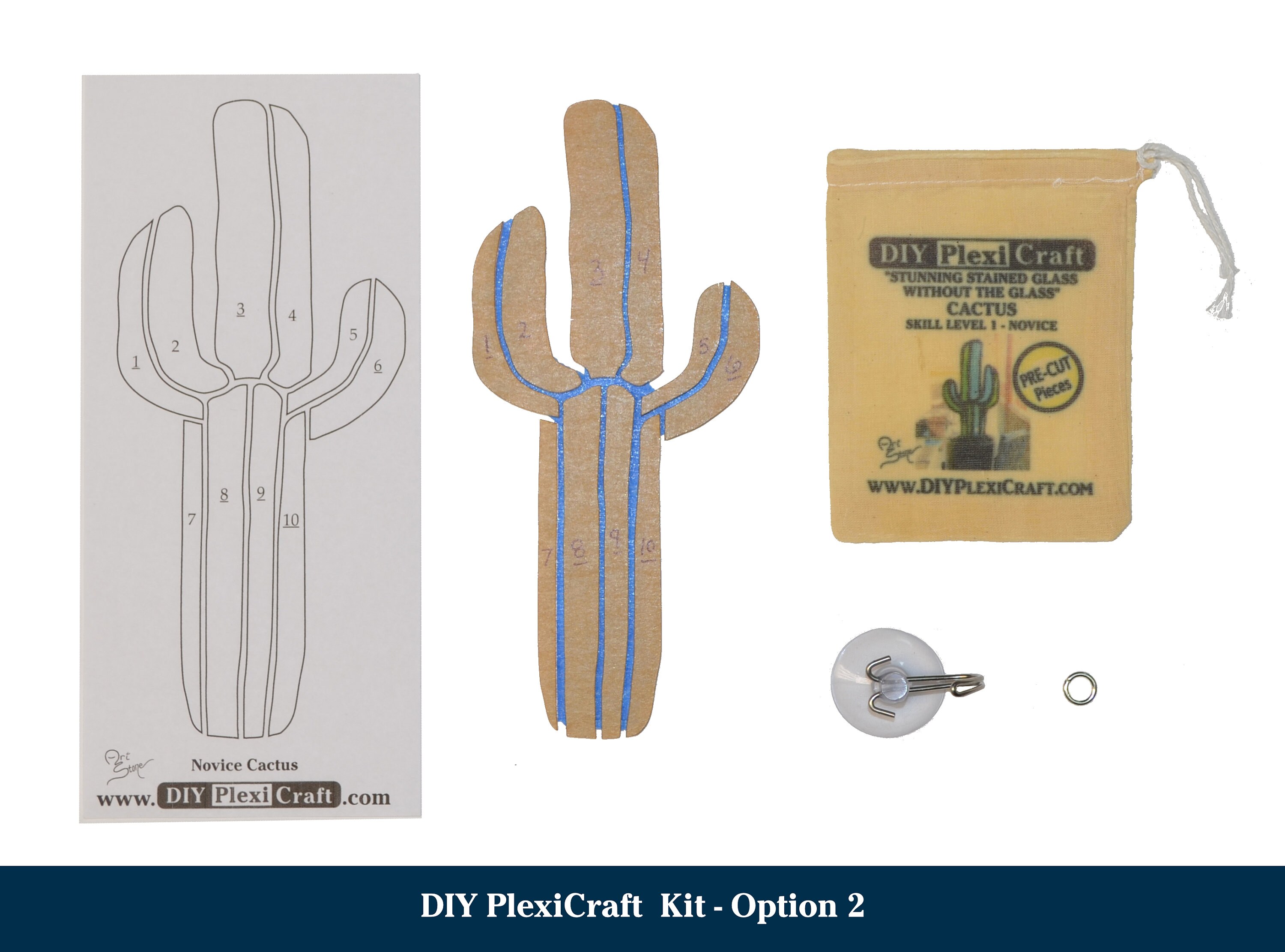 FAUX 10pc Precut Stained Glass Kit for Adults Skill Level 1 Cactus  Suncatcher DIY Kits for Adults No Stained Glass Grinder Needed 