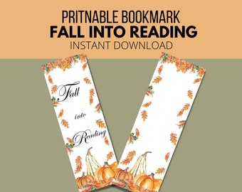 Fall Printable Bookmark | Autumn Reading | Watercolor | Digital Bookmark | Pumpkins | Instant Download | Fall Leaf Bookmark | Book Club Gift