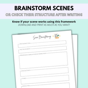 Scene Brainstorm Writing Worksheet | Chapter Planning | Scene Outline | Fiction Writing Template | Nanowrimo Prep | Printable & Fillable PDF