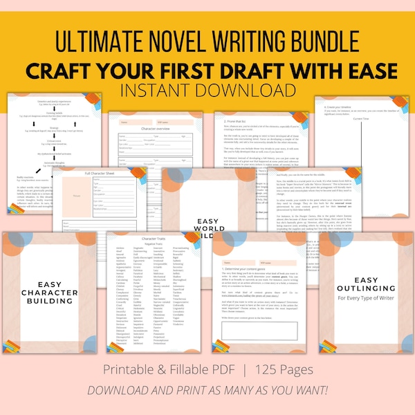 Ultimate Novel Writing Bundle | Plotting for Fiction Writers | Character Development | World Building | Printable & Editable