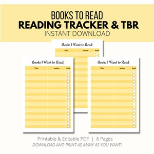 Para leer Lista de lectura imprimible / Libros para leer PDF editable / Planificador / Rastreador / Desafío de lectura / Inserción del planificador / Descarga instantánea