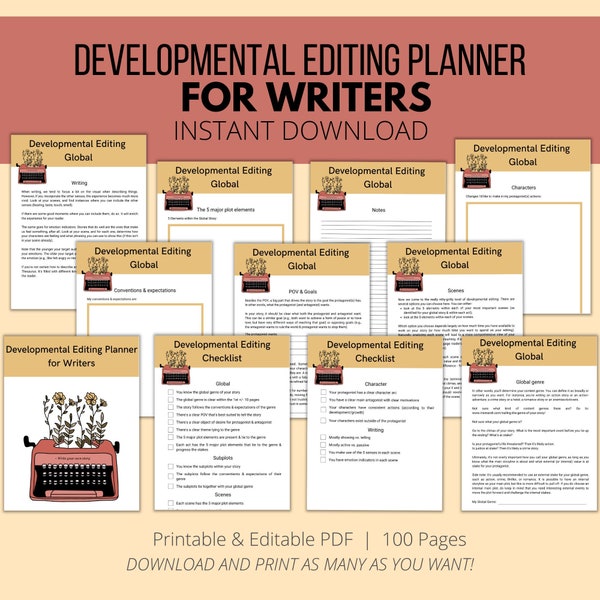 Developmental Editing Planner for Writers | Self-Editing Checklist | Novel Writing Workbook | Book Writing Planner | Instant Download