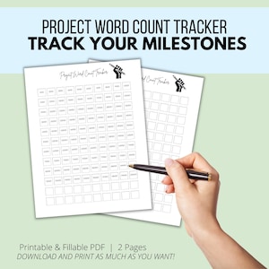 Rastreador de recuento de palabras del proyecto / Herramienta de escritura / Planificador NaNoWriMo / Progreso del libro / Rastreador para escritores / WIP / Planificador imprimible y editable