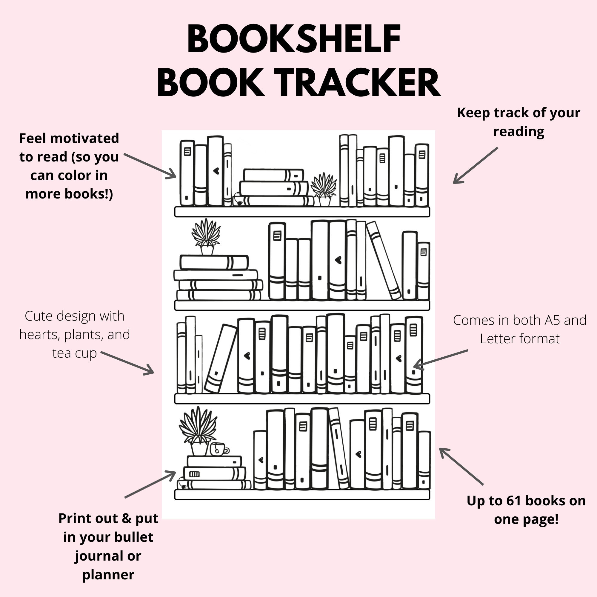 Bookshelf Book Tracker Printable | Reading Log | Yearly Monthly Reading ...