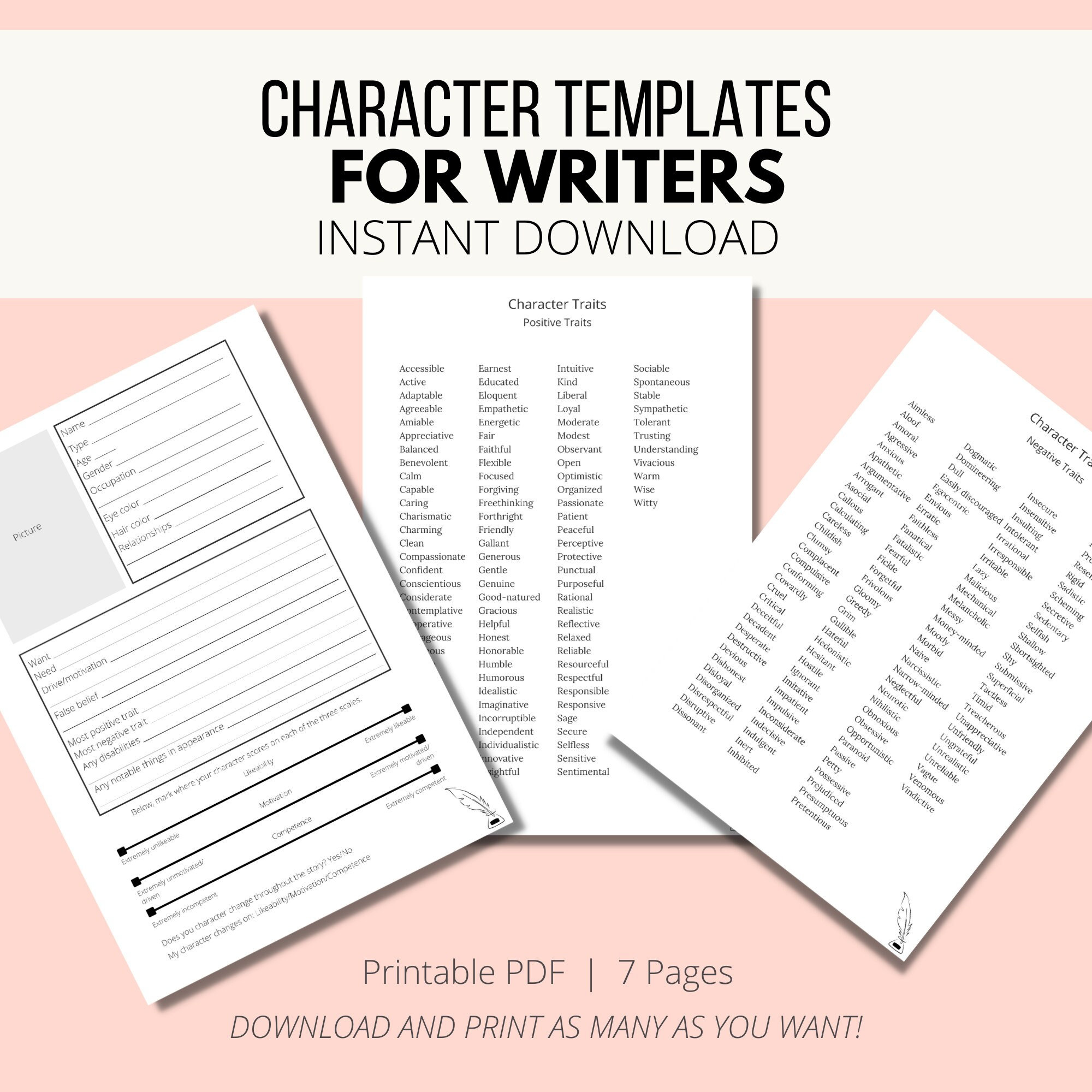 Character Outline Sheets Printable Template Positive & - Etsy