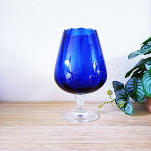 Cobalt Blue Rim 15 oz Balloon Wine Glasses 6 pcs