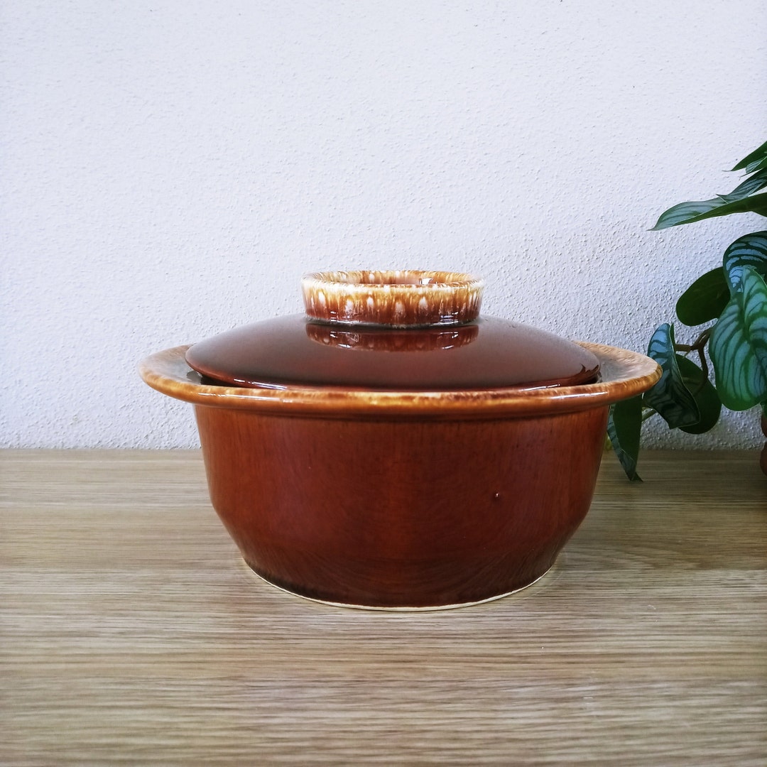 Hull USA Pottery Covered Casserole Dish Vintage Brown Drip Glaze Oven