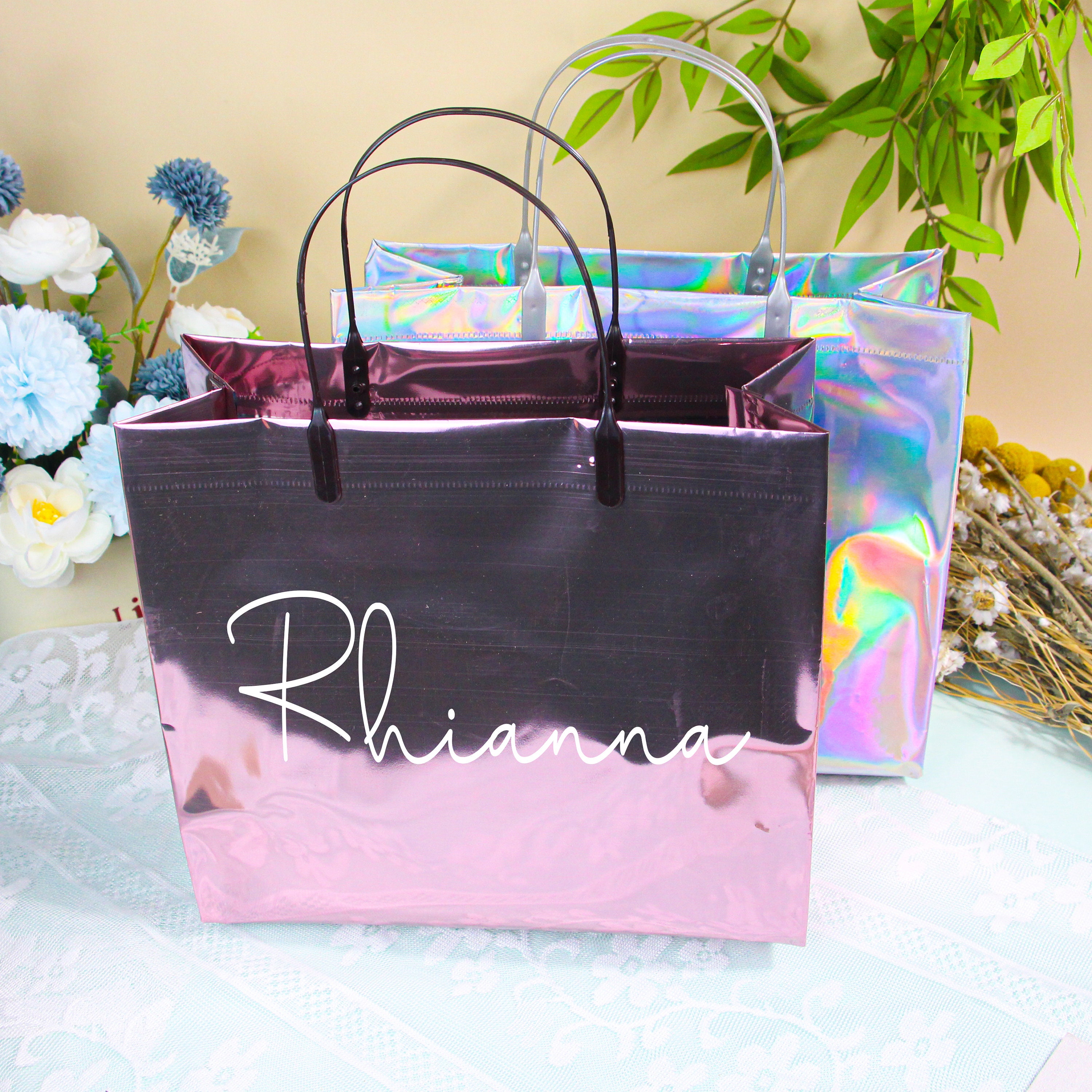 Neon Pink Letter Print Clear Shoulder Tote Bag With Inner Pouch