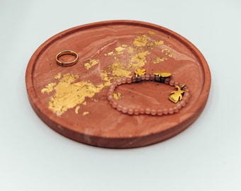Terracotta marble & Gold trinket jewellery candle tray