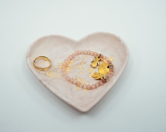 Pink Marble and gold heart trinket jewellery tray