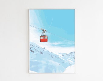 Poster with Swiss Mountains: Red Cable Car A3