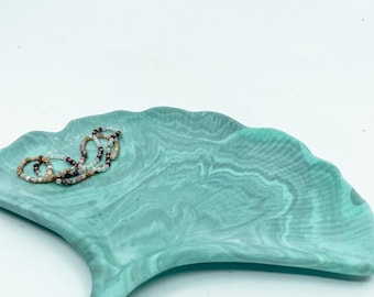 Shades of Green gingko leaf trinket jewelry tray