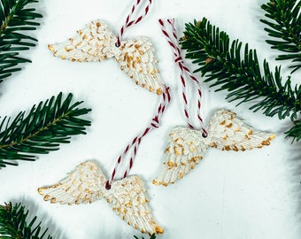 3 Angel wings Christmas Tree ornaments (color variations) with gold (set)