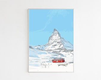 Poster with Swiss Mountains: Red Funicular A3