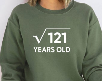 Raíz cuadrada de sudadera de 121 años, camisa de cumpleaños personalizada, divertido regalo de cumpleaños número 11, suéter de once años, sudadera de cumpleaños para niños