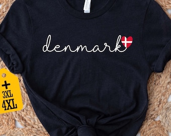 Denmark Shirt with Heart Flag, Danish Pride Tee, Minimalist Travel Shirt, Cute Scandinavian Gift, Europe Country Vacation Top