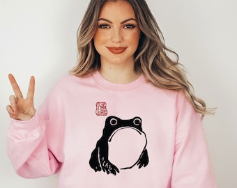 Japanese Frog Sweatshirt, Japanese Art Sweatshirt, Aesthetic Sweatshirt, Grumpy Japanese Frog Sweatshirt, Vintage Style Art, Sad Frog Shirt