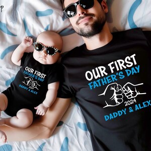 Our First Father&#39;s Day Matching Shirt And Bodysuit With Custom Names, Personalized Dad And Baby Shirts, Father&#39;s Day Gift, New Dad Shirt