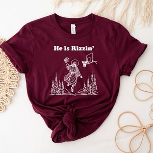 He Is Rizzin' Shirt, Funny Easter Shirt, Humor Christian Shirt, Jesus Easter Shirt, Easter Gift, Easter Day Outfit, Jesus Basketball Easter image 6