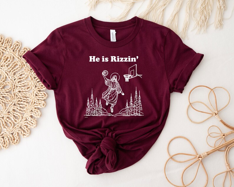He Is Rizzin' Shirt, Funny Easter Shirt, Humor Christian Shirt, Jesus Easter Shirt, Easter Gift, Easter Day Outfit, Jesus Basketball Easter image 6