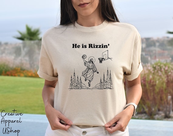 He Is Rizzin' Shirt, Funny Easter Shirt, Humor Christian Shirt, Jesus Easter Shirt, Easter Gift, Easter Day Outfit, Jesus Basketball Easter