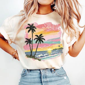 Comfort Colors® Sunset Beach Shirt, Palm Tree Shirt, Coastal Shirt, Summer Vacation Shirt, Tropical Ocean Graphic Shirt, Unisex Beach Shirt 画像 8
