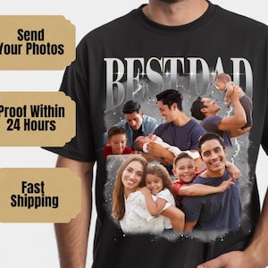Comfort Colors® Best Dad Custom Photo Bootleg Shirt, Personalized Father Portrait Collage Tee Gift For Dad Fathers Day Birthday Family