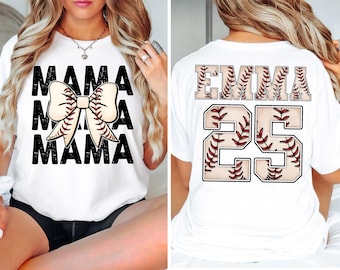Comfort Colors® Baseball Mama Shirt, Custom Name And Number Back Shirt, Softball Mom Tee, Game Day Mama Shirt, Mom Gift, Team Support Outfit