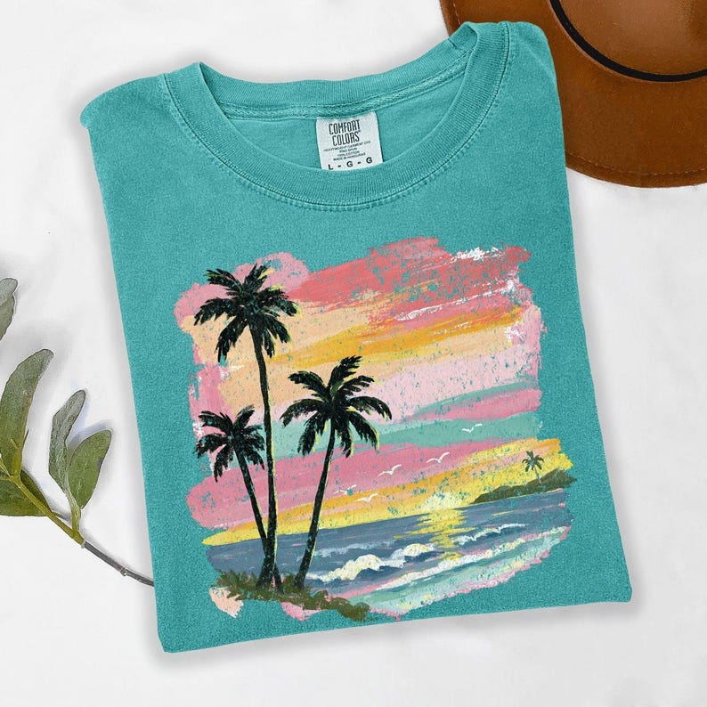 Comfort Colors® Sunset Beach Shirt, Palm Tree Shirt, Coastal Shirt, Summer Vacation Shirt, Tropical Ocean Graphic Shirt, Unisex Beach Shirt 画像 10