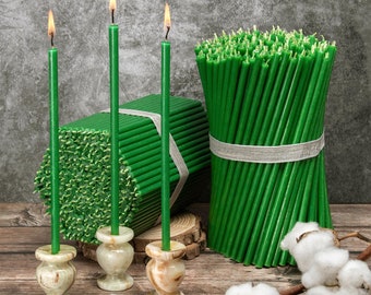 Green beeswax candles, high-quality ritual candles, stick candles, decorative magic, 15 cm Ø-5 mm, 30 min burning time