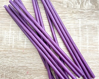 10 Purple Pure Beeswax Candles for Rituals, Meditation, Decoration, Flexible, Drip-Free, Violet | Length of Your Choice