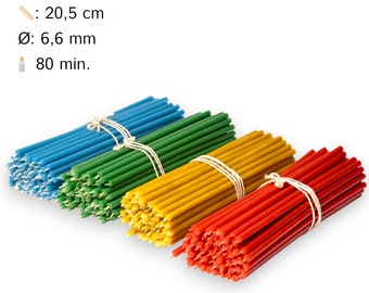 200 Diveevo Church Beeswax Candles N60 I High-quality Ritual Candles L: 20.5 cm Ø-6.6 mm, 80 Min Burning Time in Yellow, Red, Green, Blue
