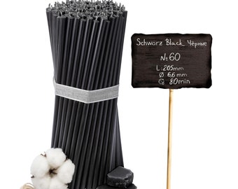 Black beeswax candles high-quality ritual candles 20.5 cm Ø-6.6 mm I 80 min burning time N60